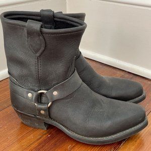 Low Leather Biker Boots 8 Harness Engineer Goth Boho Western Punk